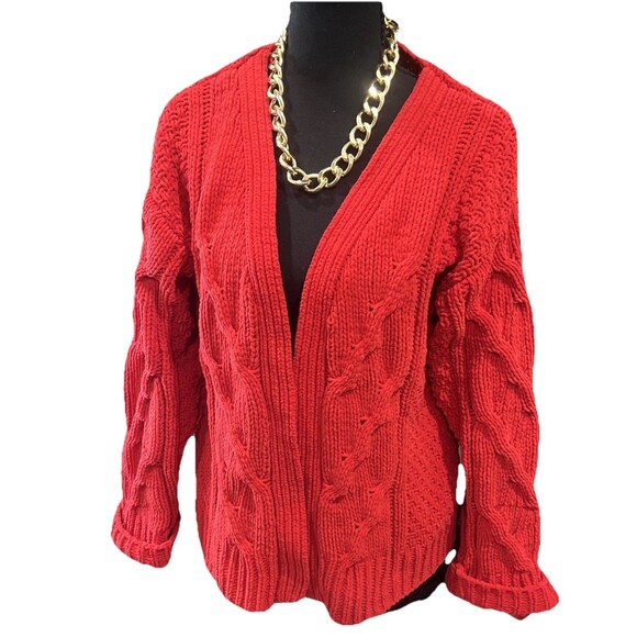 Harper Heritage Sweaters - Harper Heritage Women’s Size Large Red Chunky Knit Grandma Cardigan Sweater